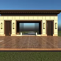 Traditional Style Pavilion Entrance Design With Wooden Floor Stone Walls And Hanging Lanterns