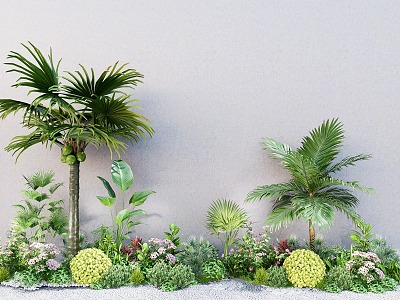 Courtyard garden plant flower border tree shrub ball palm tree green plant pile plant combination model