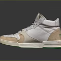 Modern White And Beige High Top Sneakers With Leather Suede And Green Sole