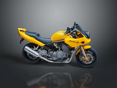 Yellow Sporty Motorcycle With Streamlined Design And Black Seat Metallic Wheels And Exhaust System 3d model