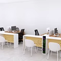 Modern Office Desk Setup With White Chairs Computers And Open Layout Design 3d model