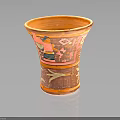 Ancient Carved Pottery Vase With Painted Human Figures And Geometric Patterns