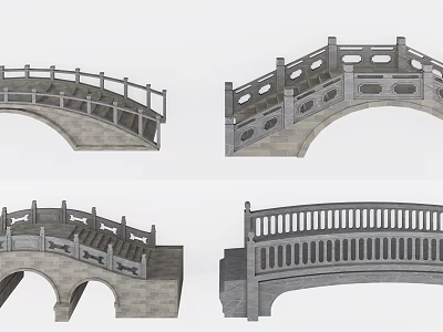 Traditional Chinese Stone Arch Bridge with Ornate Railings and Various Designs 3d model