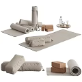 Neutral Natural Decorative Ornament Set with Rolled Mats Soft Cushions Cork Blocks and Tray