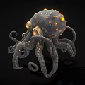 Mechanical Octopus Like Game Movie Character With Glowing Eyes And Metallic Tentacles