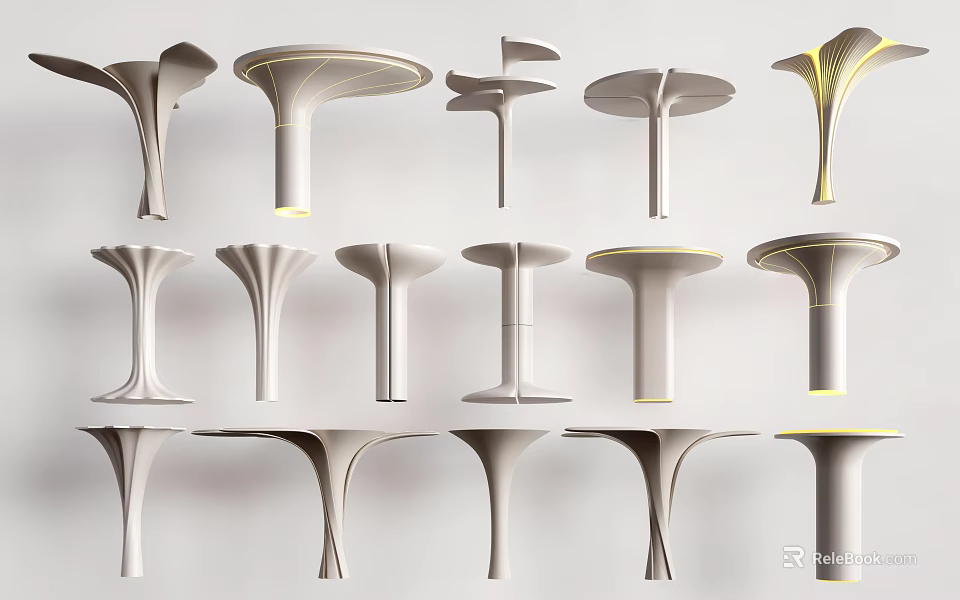 Modern Column Designs with Various Sleek Shapes Unique Structures and Decorative Styles 3d model