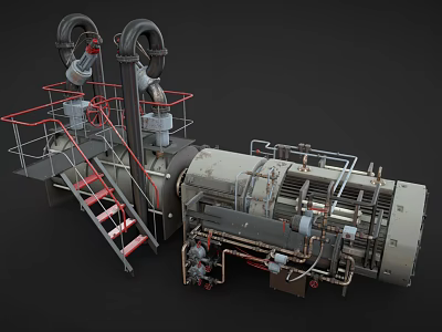 Heavy Duty Industrial Machinery With Large Cylindrical Body Piping Systems And Metal Ladders Platforms 3d model