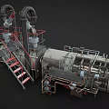 Heavy Duty Industrial Machinery With Large Cylindrical Body Piping Systems And Metal Ladders Platforms