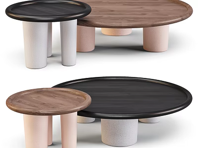 Modern Round Coffee Tables with Wooden Tabletop and Colored Legs in Black Brown White Pink 3d model