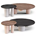 Modern Round Coffee Tables with Wooden Tabletop and Colored Legs in Black Brown White Pink