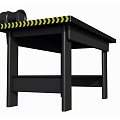 Sturdy Black Workbench With Bench Vice And Yellow Black Warning Stripes 3d model