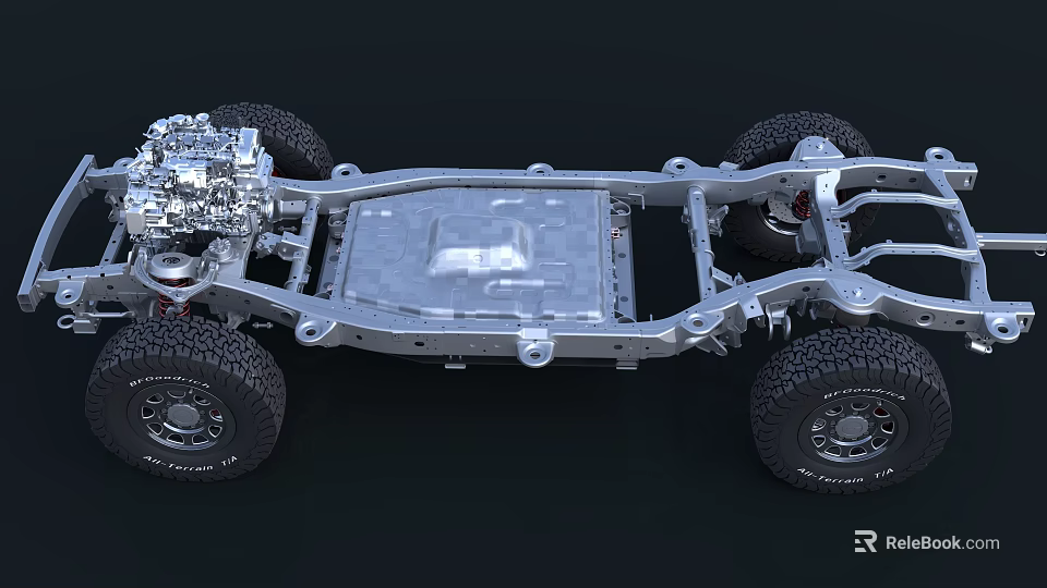 Automotive Chassis Structure Featuring Battery Pack Suspension And Off Road Tires 3d model 