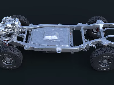 Automotive Chassis Structure Featuring Battery Pack Suspension And Off Road Tires 3d model