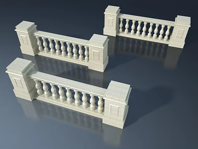White Stone Balustrade Design With Decorative Balusters And Pillars 3d model