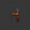Elegant Mahogany Desk With Red Cushion Stool Candlestick And Books On Wooden Floor