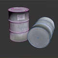 Silver Metal Drums Standing And Tilted With Label On Reflective Surface