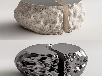 Stone and Metal Coffee Table with Split Design and Textured Surface 3d model