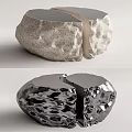 Stone and Metal Coffee Table with Split Design and Textured Surface 3d model