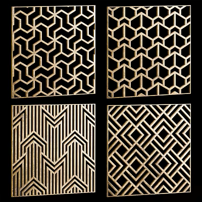 Modern Decorative Partition Screens With Geometric Patterns In Gold And Black 3d model