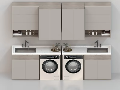 Modern Laundry Room With Two Washing Machines Cabinetry Sink And Countertop 3d model