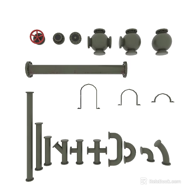 Industrial Plumbing Pipes Including Valves Elbows Tees And Various Fittings Components 3d model 