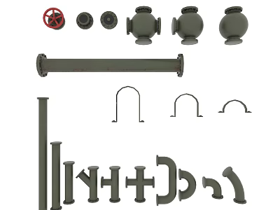 Industrial Plumbing Pipes Including Valves Elbows Tees And Various Fittings Components 3d model
