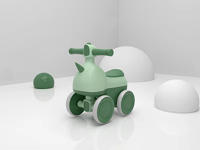 Green Kids Toy Tricycle With Round Decorations In Minimalist White Room 3d model