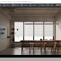 Modern Meeting Room Interior Design With Wooden Table Chairs Large Windows And Hanging Lights