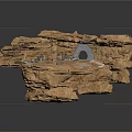 Rocky Cave Interior Design With Stone Pillars Triangular Entrance And Equipment