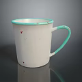 Vintage White Mug With Turquoise Rim Handle And Red Spots