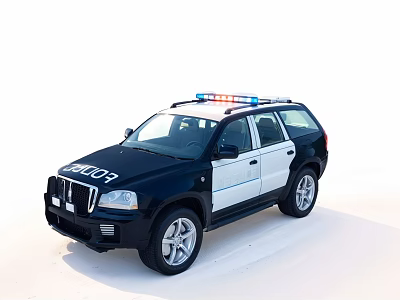 Black and White Police SUV Car With Emergency Lights On Top 3d model