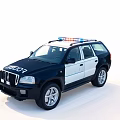 Black and White Police SUV Car With Emergency Lights On Top