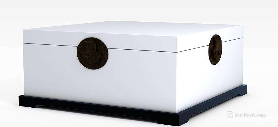 Tech Exhibition Hall Display Cabinet With White Body Copper Decorations And Black Base 3d model 