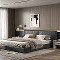 Modern Double Bed Interior With Leather Headboard Minimalist Linens Nightstand And Lamp