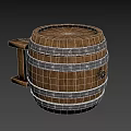 Sturdy Wooden Barrel With Wooden Slats Metal Hoops And Handle For Daily Use