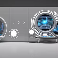 Futuristic Tech Control Room With Circular Displays Blue Lighting And Earth Interface Elements 3d model