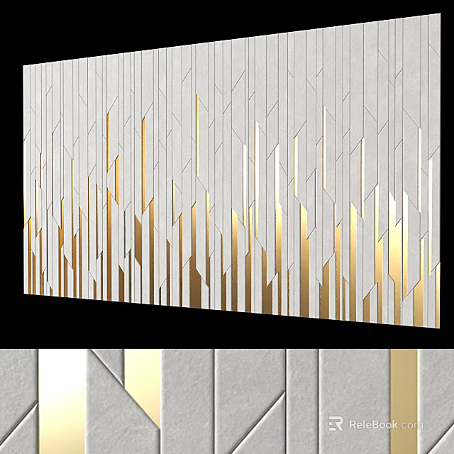 Modern Building Exterior Wall With White And Gold Geometric Striped Panels Contemporary Design 3d model 