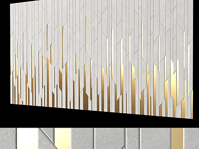 Modern Building Exterior Wall With White And Gold Geometric Striped Panels Contemporary Design 3d model