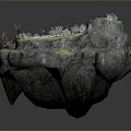 Fantasy Floating Island With Chessboard Rocky Terrain Green Vegetation And Trees
