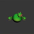 Cute Green Cartoon Cactus Game And Movie Character With Smiling Face Pink Flower Yellow Spines