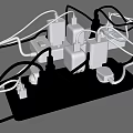 White And Black Power Strips With Multiple Plugs And Connected Wires 3d model