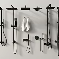 Black Shower Systems Featuring Rainfall Heads Handheld Hoses Towel Holders And Wall Controls 3d model