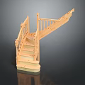 Light Brown Wooden Staircase With Classic Handrail Balusters And Solid Steps Design 3d model