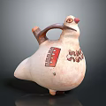 Ceramic Bird Shaped Doll With Hand Painted Red Brown Patterns Curved Handle And Small Feet