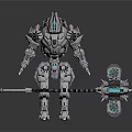 Detailed Armored Mech Robot With Spiked Gear Driven Mechanical Creature Design