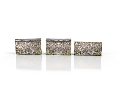 Wood Stone Boxes With Metal Trim Edges Three Pieces Arranged Side By Side White Background 3d model