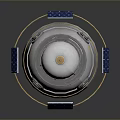 Cylindrical Precision Mechanical Device With Silver Body Blue Mesh Covering And Golden Rings