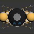 Futuristic Black Device With Golden Spheres Blue Windows Connecting Wires And Conical Base
