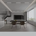 Modern Living Dining Room Interior With Light Sofa Dining Table TV Wall And Area Rug