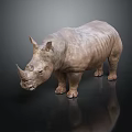 Brown Rhinoceros Standing On Smooth Surface With Reflection In Dark Background 3d model